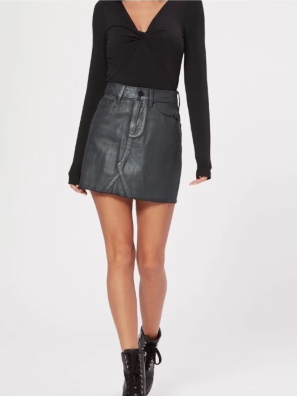 NWOT Paige Aideen Skirt in Black Coated Denim, size 24